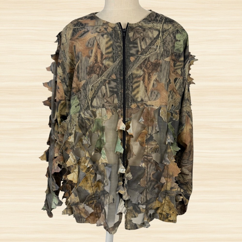 Underbrush 3D Leafy Camo Ghillie Suit Jacket Vintage Hunting Mesh Full Zip